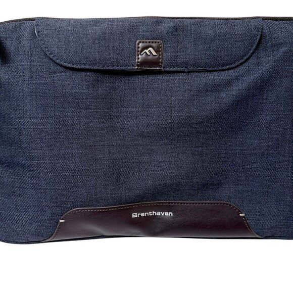 Brenthaven Collins Case iPad / Tablet Holder Blue Fabric Brown Faux Leather Trim - Picture 2 of 10